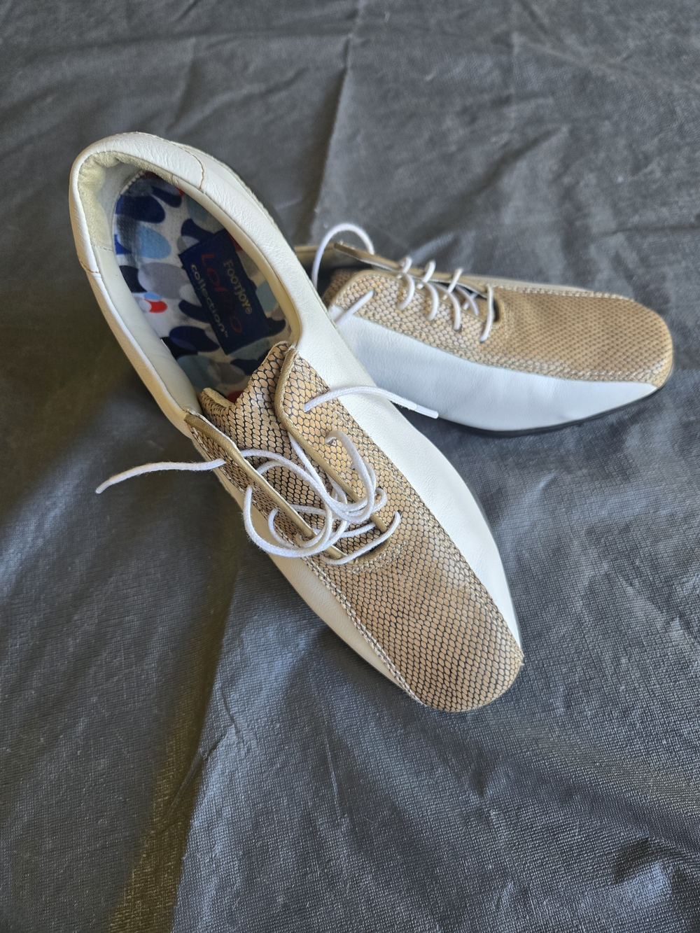 Footjoy Lopro Collection Women's Lightweight White and Tan Golf Lace-Up Shoes